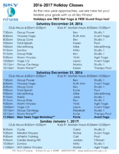 Holiday Schedule 2016 - Sky Fitness Chicago