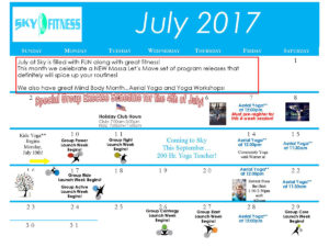 July Calendar 2017 - Sky Fitness Chicago