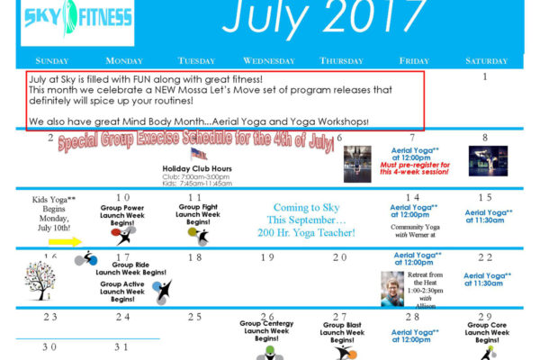 July Calendar 2017 - Sky Fitness Chicago