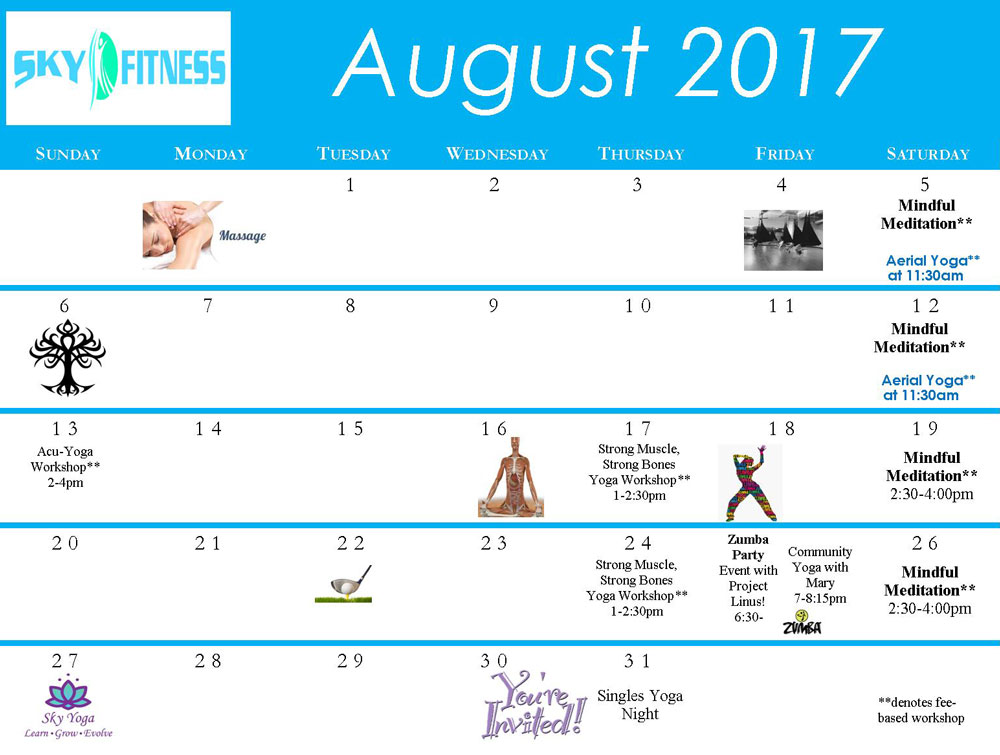 Sky Fitness August Calendar 2017 - Sky Fitness Chicago