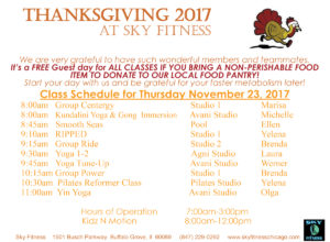 THANKSGIVING 2017 class schedule - Sky Fitness Chicago
