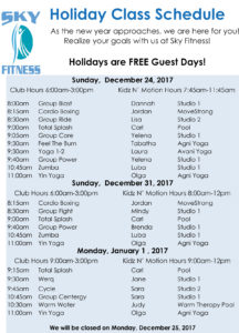 Holiday Schedule 2017 - Sky Fitness Chicago