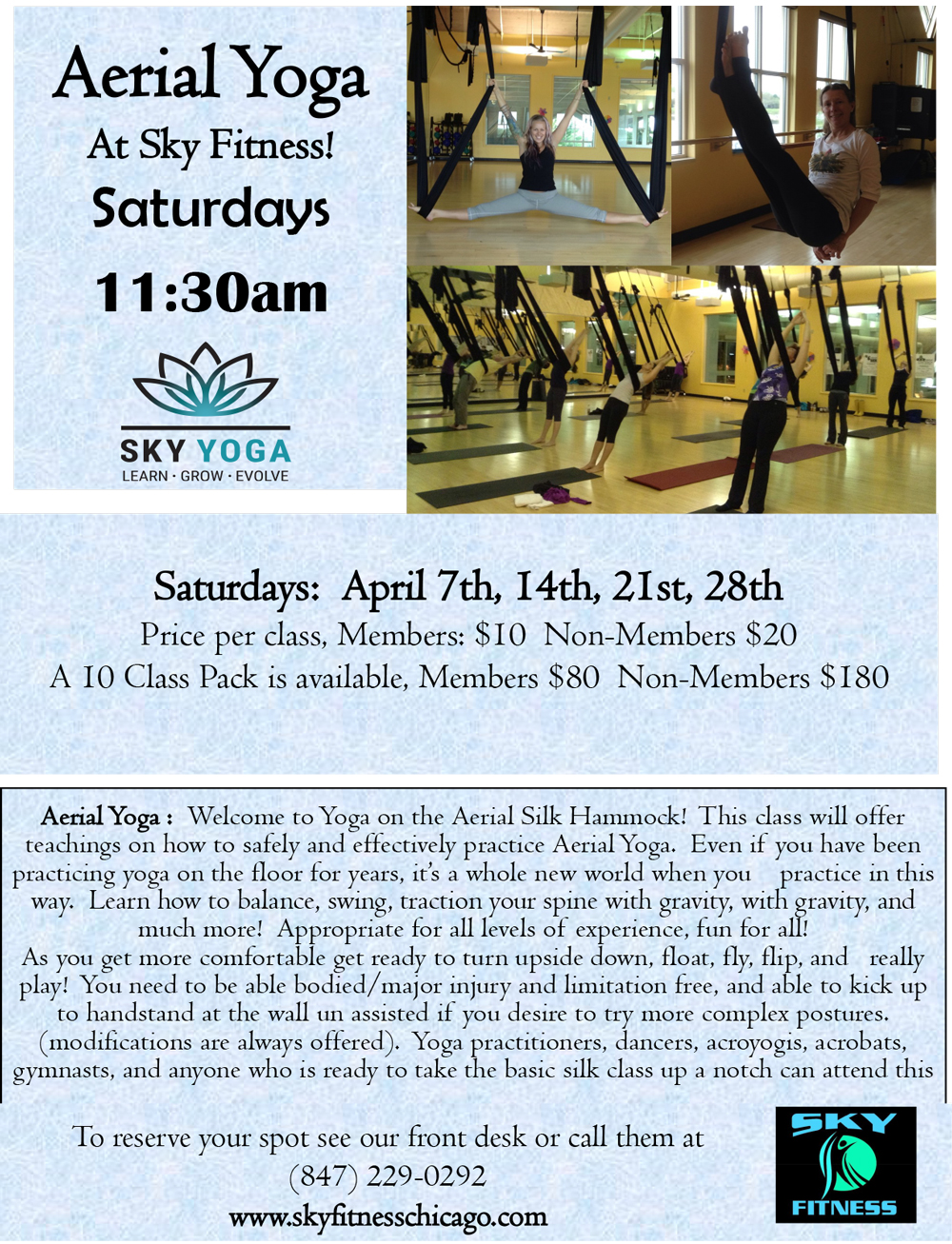 Aerial Yoga Saturdays April 2018 - Sky Fitness Chicago