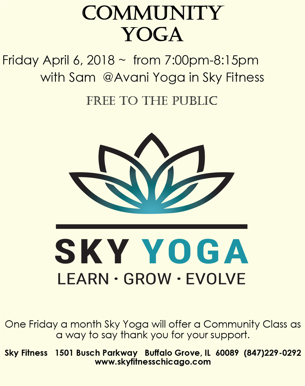 April 2018 Community Yoga - Sky Fitness Chicago