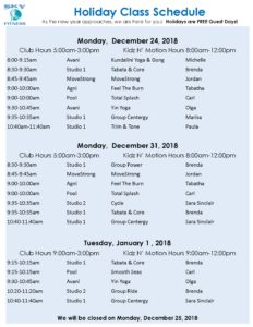 Holiday Revised Schedule 2018 - Sky Fitness Chicago