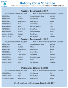 Sky Fitness Chicago - Holiday Class Schedule